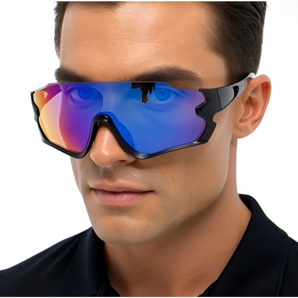 Men Sunglasses Fashion‎ Sport Blue Mirrored Lens Cycling Running Lentes Gafas